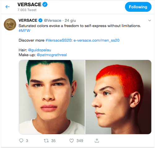 Tweet di Versace - piano editoriale social media