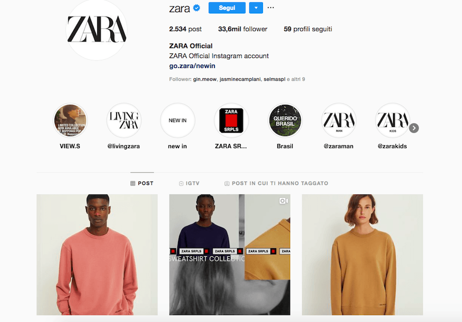 Zara su instagram - piano editoriale social media