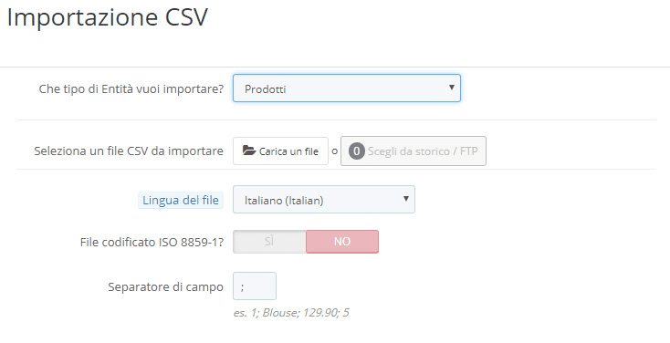 importare i prodotti su prestashop - file CSV