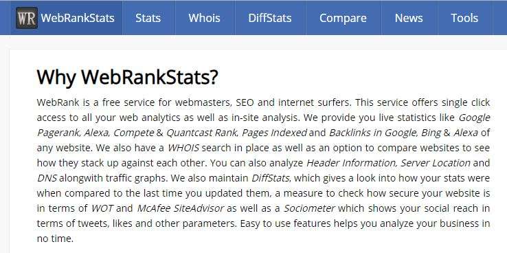 autorevolezza sito web con Web Rank Stats